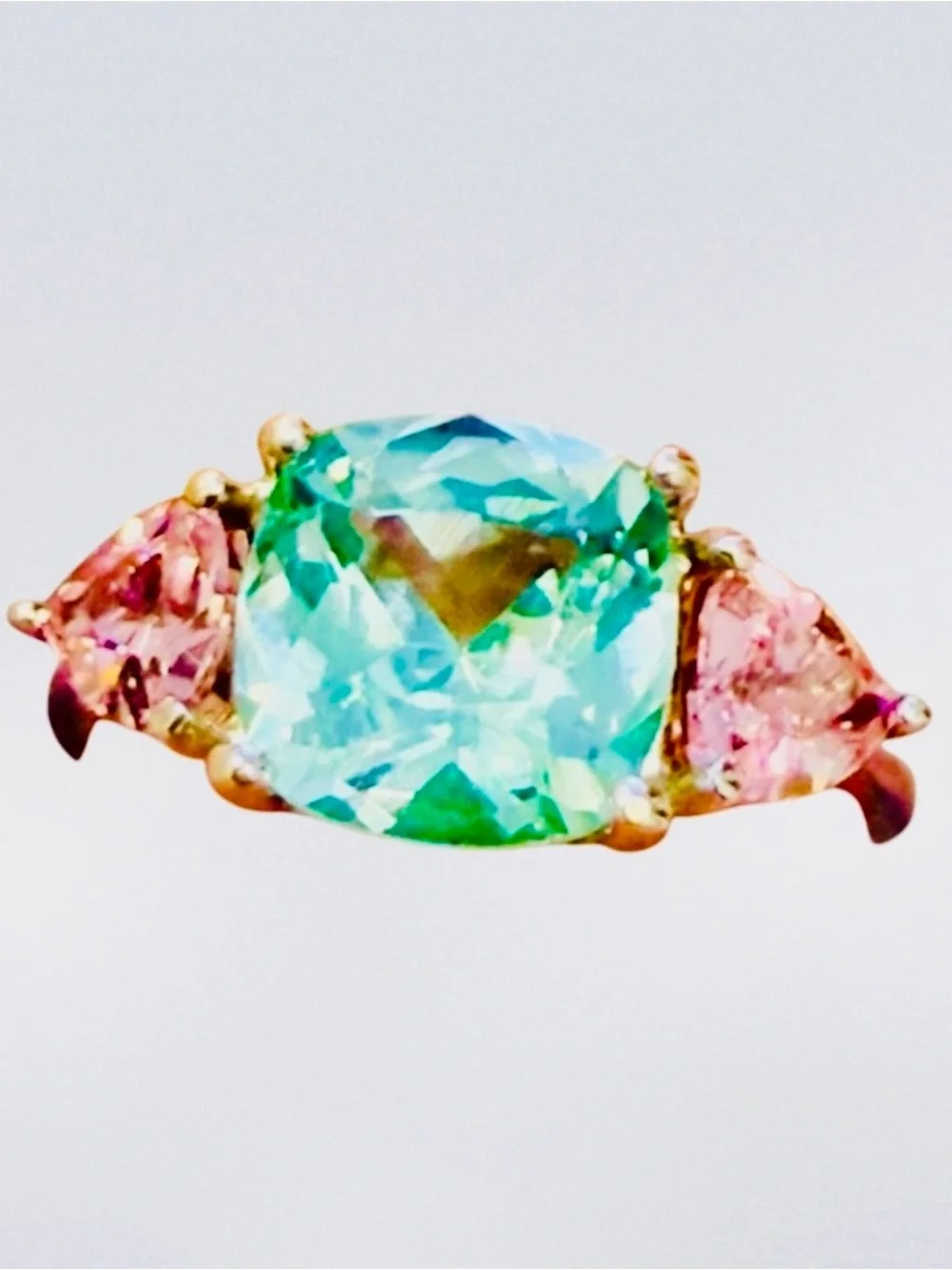 Vintage 80’s Avon Sterling Silver Uranium Green Spinel & Pink CZ Ring Sz8, 3.9g